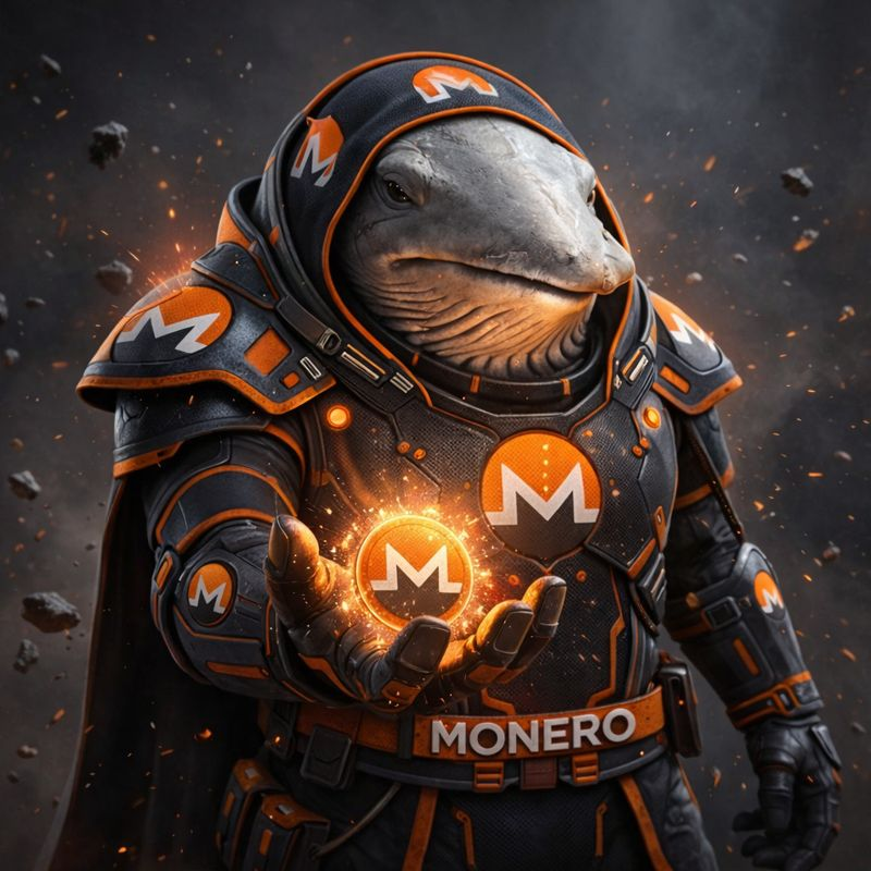 Monero Whale holding glowing coin